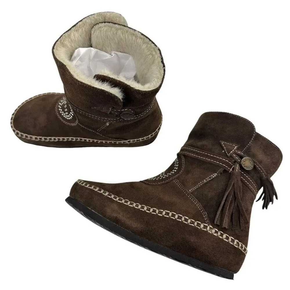 Vintage Sherpa Lined Suede Moccasin Winter Boots Women’s Size 6.5/7